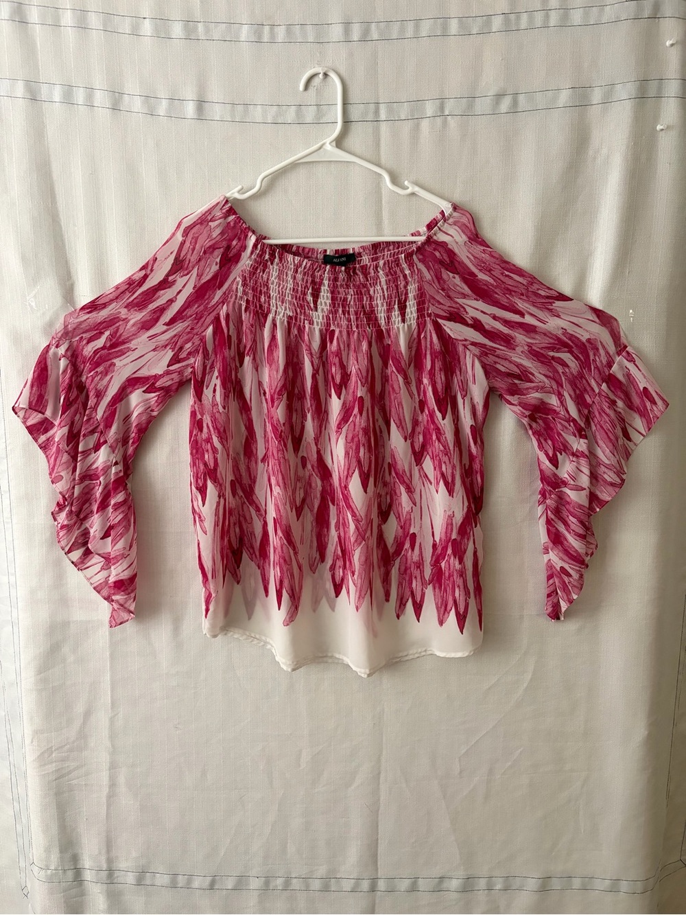 Alfani Women’s Pink Magenta Abstract Off Shoulder Smocked Top Size L(A611) - Picture 3 of 11